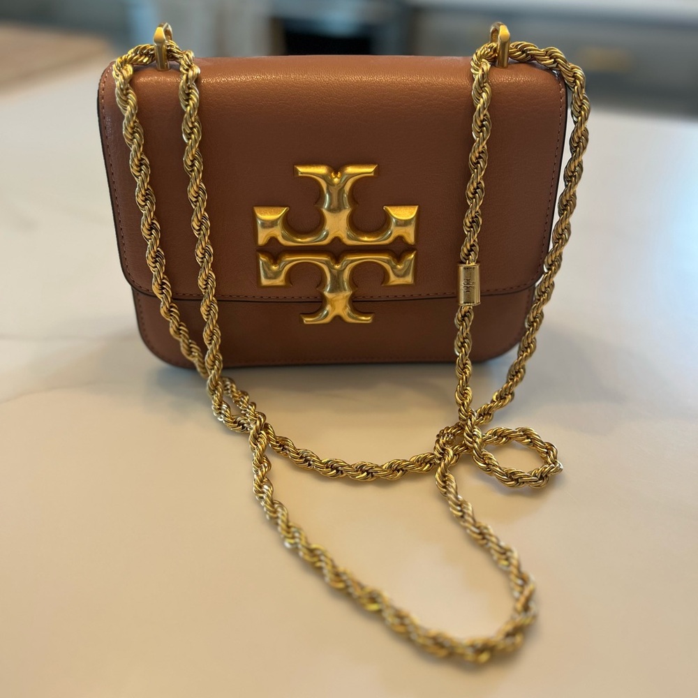 Tory Burch Brown Crossbody Bag with Gold Chain & Dust Bag